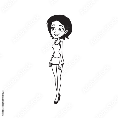 Beautiful Woman Black and White Vector Image Illustration Fashion Girl Portrait Line Art Drawing