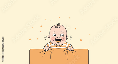 Adorable Baby Laughing Behind Blanket Vector Illustration In Soft Pastel Colors