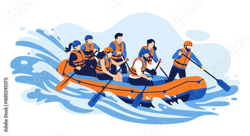 Adventure Rafting Experience: Collaborative Whitewater Journey Through Turbulent River Rapids