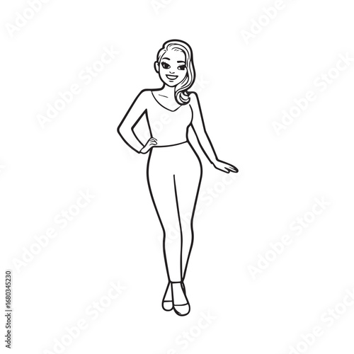 Beautiful Woman Black and White Vector Image Illustration Fashion Girl Portrait Line Art Drawing