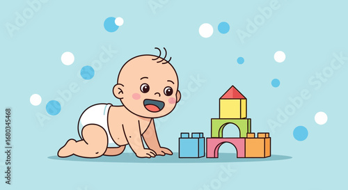 Adorable Baby Playing With Colorful Blocks, Perfect for Illustration and Children's Designs