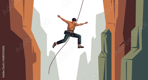 Adventure Sport: Graceful Climber Ascends Through Enormous Canyon With Incredible Skill