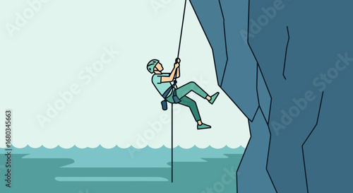 Adventure-Bound Climber Ascends Steep Cliff Face, Reaching New Heights with Determination