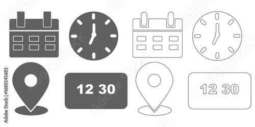 meeting, app, contemporary, background, media, lined, wedding, planner, social, black, technology, glyph, organizer, online, date, symbol, time, location, information, illustration, schedule, agenda, 