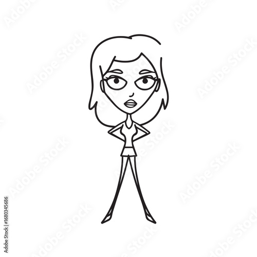 Beautiful Woman Black and White Vector Image Illustration Fashion Girl Portrait Line Art Drawing