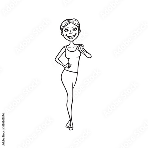 Beautiful Woman Black and White Vector Image Illustration Fashion Girl Portrait Line Art Drawing