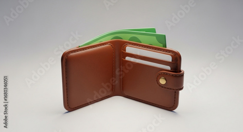 Brown leather wallet with money and cards for personal finance and financial planning management concept