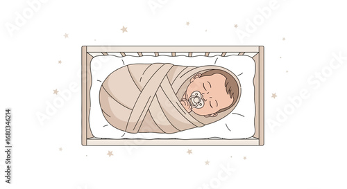 Adorable Baby Sleeping Swaddled in a Crib, a Peaceful and Calming Illustration