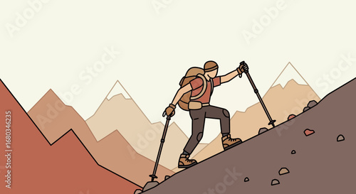 Adventurer Climbing A Mountain, Reaching New Heights, Overcoming Challenges, And Exploring