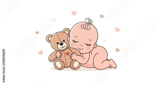 Adorable Baby Snuggles Soft Teddy Bear, Expressing Comfort, Love, and Serenity