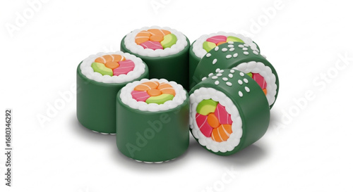Delicious sushi rolls japanese food cuisine asian food traditional food gourmet food healthy food rolls 3d render