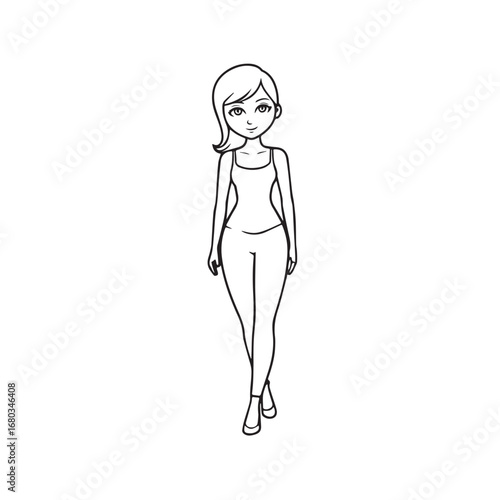 Beautiful Woman Black and White Vector Image Illustration Fashion Girl Portrait Line Art Drawing