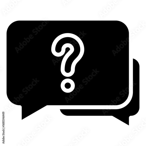 Chat Question Glyph Black Silhouette Icon Design Vector - Chat bubble with question mark inside, representing inquiry or communication