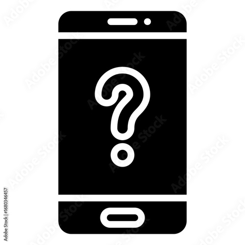 Mobile Question Glyph Black Silhouette Icon Design Vector - Smartphone screen with question mark, representing mobile support or online inquiry