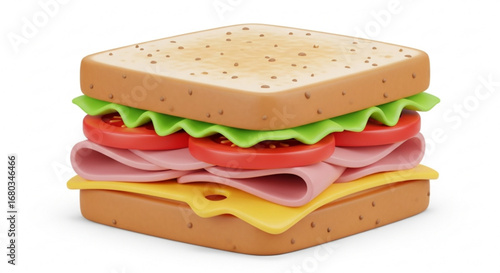 Delicious sandwich with ham cheese lettuce and tomato on bread perfect for lunch or breakfast meal time food 3d