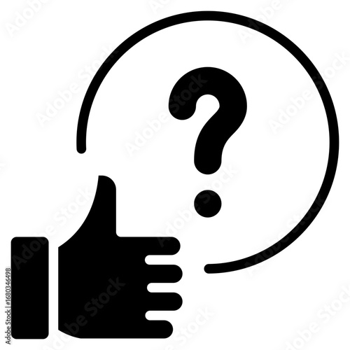 Question Approval Glyph Black Silhouette Icon Design Vector - Thumbs up with a question mark bubble, representing approval, suggestion, or inquiry validation