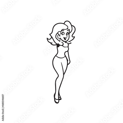 Beautiful Woman Black and White Vector Image Illustration Fashion Girl Portrait Line Art Drawing