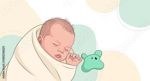 Adorable Baby Wrapped In a Cozy Blanket Sleeping Peacefully with a Toy