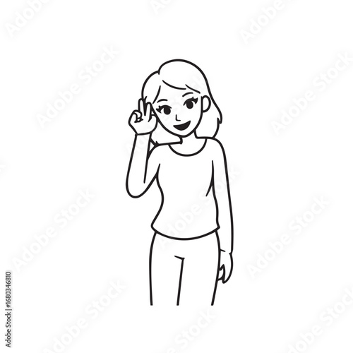 Beautiful Woman Black and White Vector Image Illustration Fashion Girl Portrait Line Art Drawing