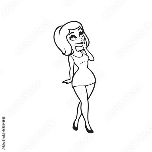Beautiful Woman Black and White Vector Image Illustration Fashion Girl Portrait Line Art Drawing