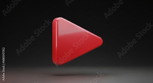 Red play button icon media player video start symbol streaming interface sign playhead control begin 3d