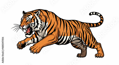 Powerful Roaring Tiger in Dynamic Pose.