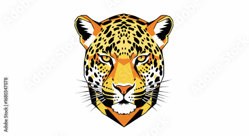 Striking Jaguar Head Illustration with Detailed Spots and Intense Gaze.