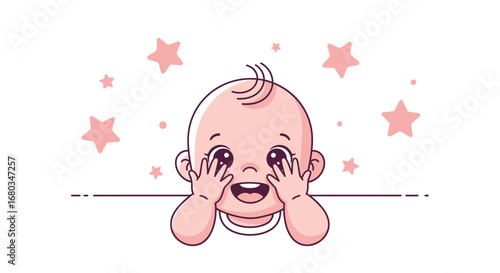 Adorable cartoon baby with stars design, perfect for baby showers and related themes