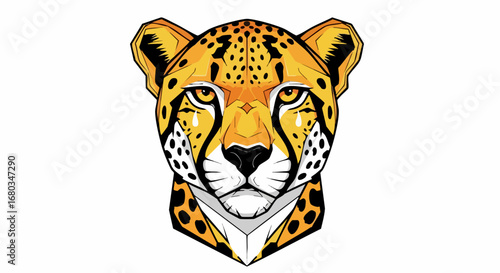 Detailed Cheetah Head Illustration on White Background.