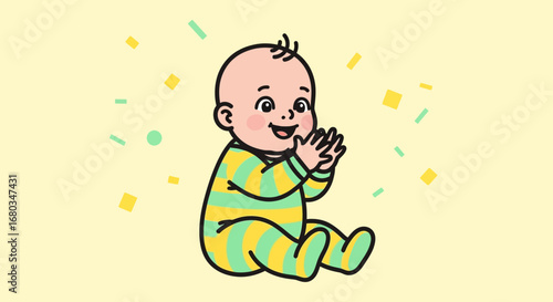 Adorable cartoon illustration of a happy baby clapping, cheerful illustration