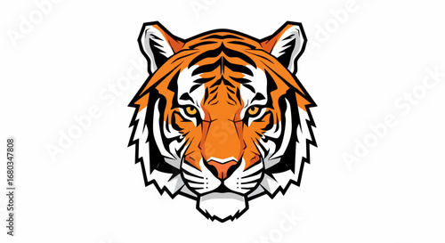 Close up of a fierce tiger head with striking orange and black stripes.