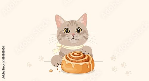 Adorable Feline Inspects Sweet Cinnamon Treat, A Delightful Visual For Culinary Themes