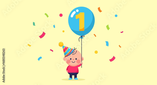Adorable Illustration Of A One Year Old Baby Celebrating His First Birthday