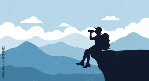 Adventurer Pauses To Hydrate Amidst Mountain Vista And Clouds Enjoying The View