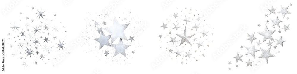 Obraz premium Star Cluster Collection - Silver Stars on White
