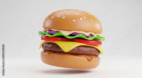 Delicious burger cheeseburger fast food hamburger with sesame seeds and fresh vegetables isolated art