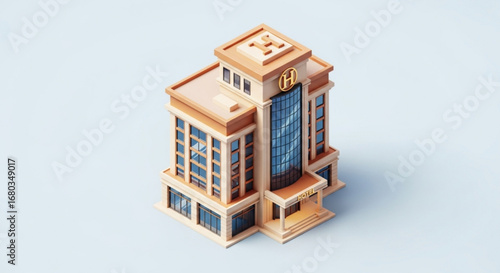 Isometric hotel building luxury accommodation resort vacation rental travel tourism booking architecture design
