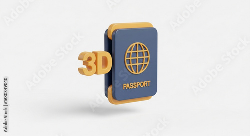 3d passport document for international travel identification and immigration with globe icon and text passport