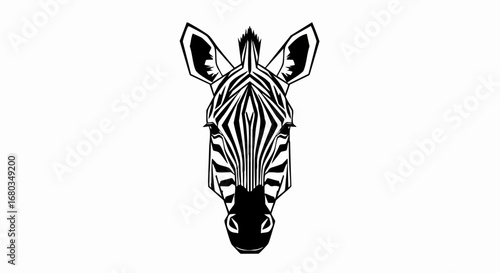 Striking black and white illustration of a zebra head with detailed stripes.