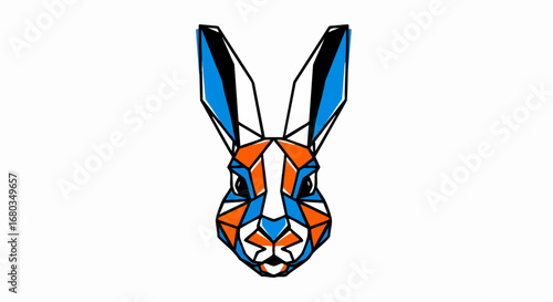 Geometric Rabbit Head Illustration with Orange and Blue Accents.