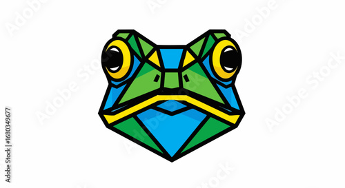Geometric Frog Head Illustration with Vibrant Colors.