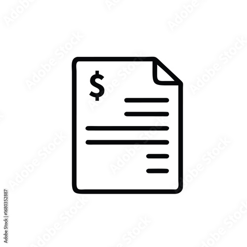Financial Document Icon Depicting Monetary Value and Transactional Record Keeping for Accounting and Business Purposes with a Clean Minimalist Design Representing Commerce and Economic Activity 