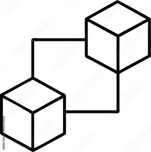 Abstract Line Art of Blockchain Cubes Connecting on Transparent Background