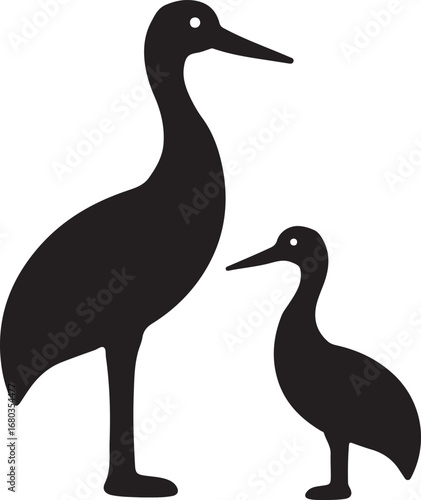 A simple vector illustration of a wild black and white duck with a blue beak