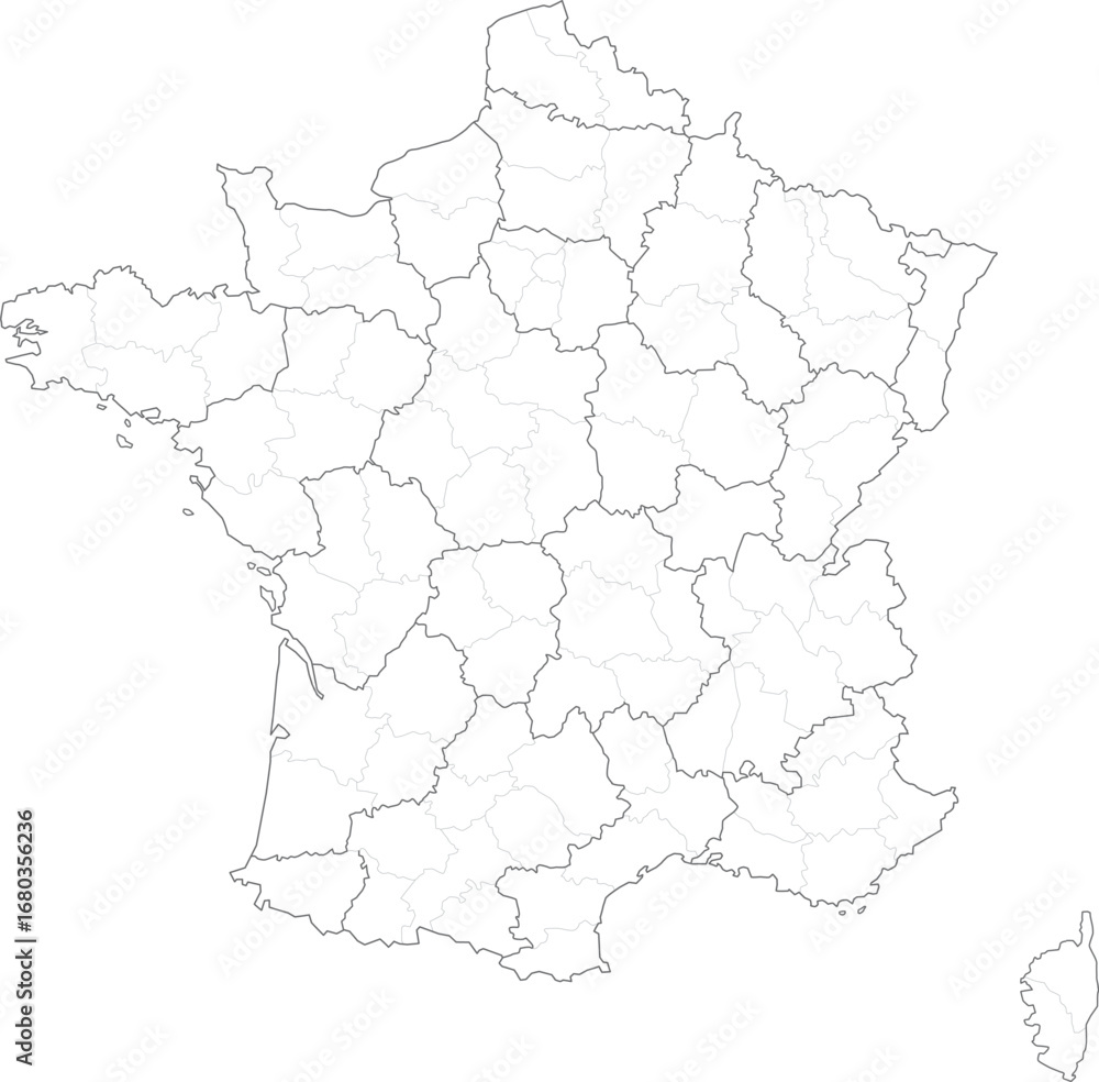 Fototapeta premium PrintFrance's Topography and Administrative Districts Map, High-Resolution Illustration