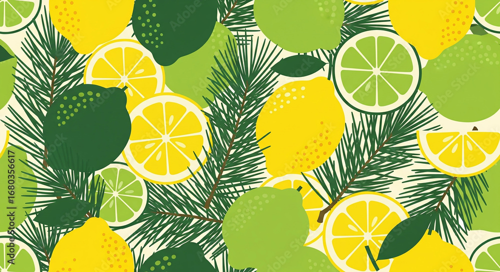 Fototapeta premium Zesty Vector Background with Fruits and Foliage