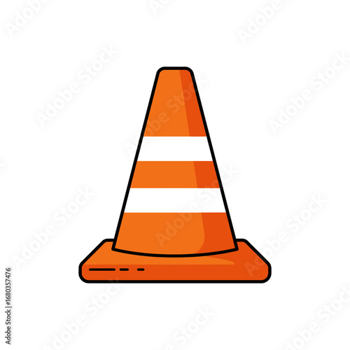 An essential bright orange traffic cone, featuring reflective white stripes, provides clear visual warning and guidance for road safety and construction areas.
