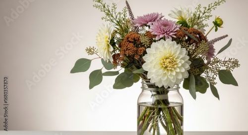 Wallpaper Mural A beautiful rustic bouquet of mixed flowers in a clear glass jar with soft lighting Torontodigital.ca