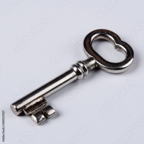 Antique Silver Metal Key Isolated on a Clean White Background