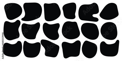 Set of black organic, irregular, and amorphous shapes. Abstract fluid vector design elements. Organic amoeba blob shape abstract, Abstract blob and amoeba figure, Dynamic amoeba silhouette